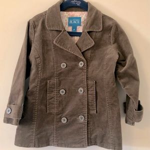 The Children’s Place Brown Velveteen Embroidered Floral Pea Coat